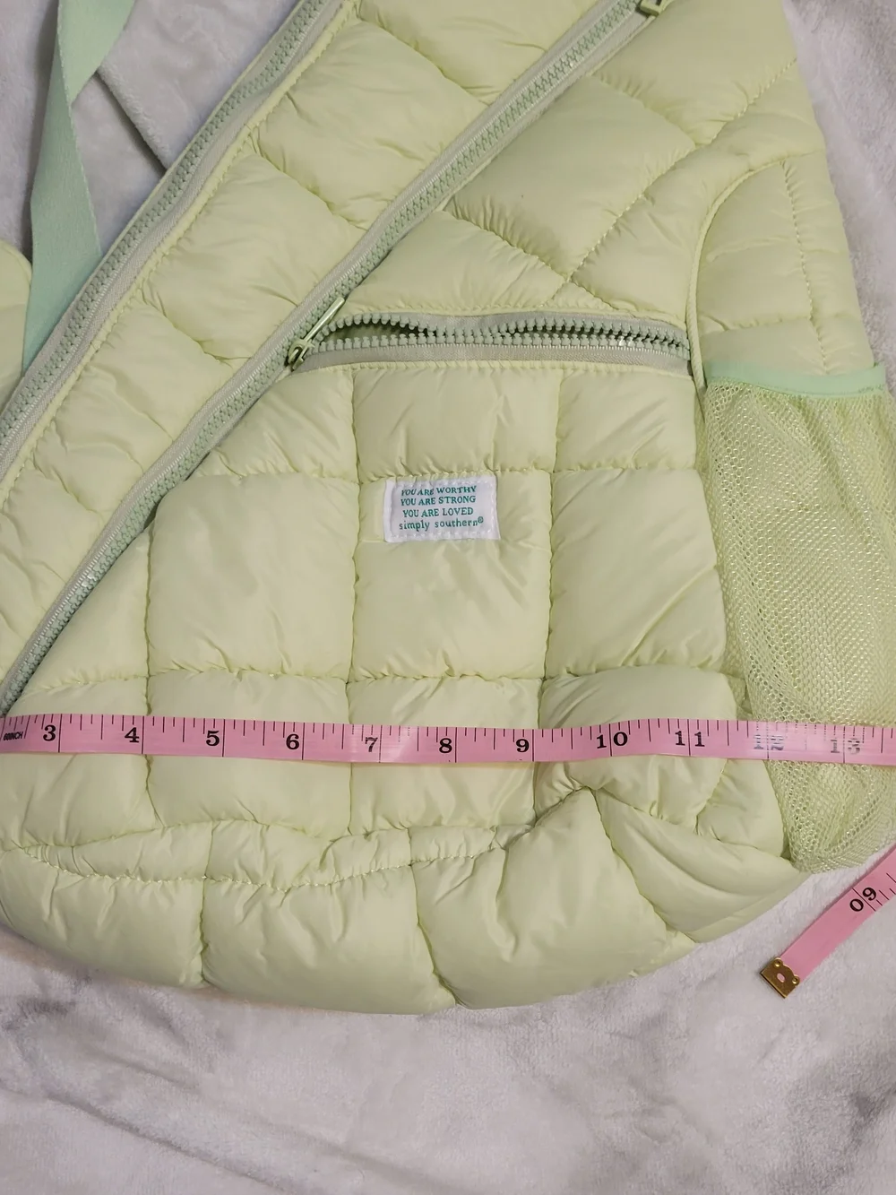 Simply Southern Light Green Quilted Sling Backpack